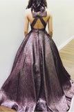 Elegant Deep V Neck Chocolate Brown Long Ball Gown Prom Dresses with Pockets