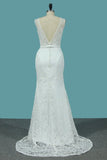 2024 Lace V Neck Wedding Dresses Mermaid With Sash P8Y3Q27P