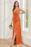 Sheath Soft Satin Bridesmaid Dress with Side Slit