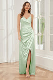 Sheath Soft Satin Bridesmaid Dress with Side Slit