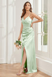 Sheath Soft Satin Bridesmaid Dress with Side Slit