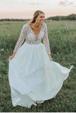 Flowy Long V-Neck Lace V-Neck Simple Wedding Dresses Beach PEHFJD85