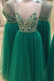 Spaghetti Straps Beading Handmade Long Evening Dress Formal Women Dress prom dresses