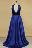 2024 Velvet High Neck Open Back Evening Dresses Mermaid PKXYSK27