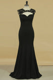 2024 Mermaid Scoop With Applique Spandex Floor Length Black Prom PFSTE66Z