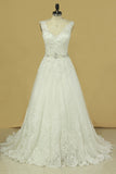 2024 Bridal Dresses A Line V-Back Tulle Chapel Train V-Back Applique & P2S6RAR7