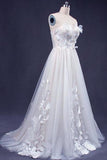 A Line Sweetheart Tulle Appliqued Wedding Dress Strapless Tulle PTAQJ8PQ