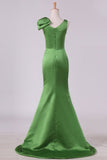 2024 V Neck Mermaid With Bow Knot Evening Dresses Satin PFF76Z33