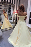 A Line Off the Shoulder Sweetheart Yellow Prom Dresses, Long Formal Dresses STI15551