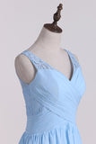 2024 A Line V Neck Chiffon & Lace Bridesmaid Dresses PBZLT14Z