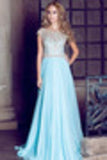 2024 Prom Dress Scoop A Line Floor Length Beaded Tulle Bodice With Chiffon P2CZ94EZ