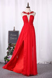 2024 Prom Dresses A Line Scoop Chiffon With Ruffles PM4A7FDY