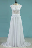 2024 Wedding Dresses Scoop Open Back Chiffon With Applique PQ6GZXMS