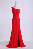 2024 One-Shoulder Sheath Prom Dresses Beaded Lace Floor-Length Zipper PRF4AEYJ