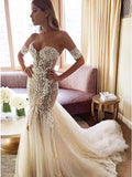 Charming Mermaid Sweetheart Backless Tulle Wedding Dresses with Lace Appliques STI15111