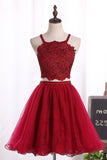 2024 Two-Piece Spaghetti Straps Homecoming Dresses A Line Tulle P7H21DJ5