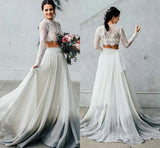 Elegant Two Pieces Chiffon Long Sleeves Wedding Dress with Lace Appliques STI15209