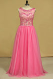 2024 Open Back Prom Dresses Scoop A Line Beaded Bodice Floor Length P9L71CHY