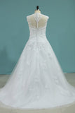 2024 Wedding Dresses A-Line High Neck Court Train Satin With Applique P6ES94TE