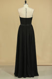 2024 Black Scoop A Line Evening Dresses Chiffon With Sash & PJATDEAK