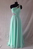 Cheap Prom Dresses Green One Shoulder Floor Length PEGL3GBM