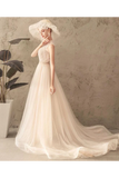 Ivory Jewel Sleeveless Tulle Wedding Dress With Lace A Line Pleats Open Back Bridal STIPXNMNP57