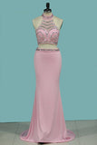 2024 Prom Dresses Mermaid High Neck Two-Piece Beaded PTA3GNTS