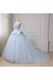 Sweetheart Ball Gown Beading Tulle Prom Dress Court Train Quinceanera STIP5FLTMDC