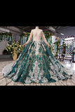 Green Long Sleeves Ball Gown Lace Prom Dress With Appliques Long PN4CDXE6