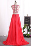 2024 Two Pieces Prom Dresses Chiffon V Neck A Line With Beads P49D25QP