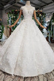 2024 New Wedding Dresses Short Sleeves Ball Gown Lace Up Back PNBE96XT