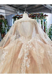 Ball Gown Wedding Dresses One Meter Train Short Sleeves Top Quality Appliques PLHTZN52