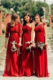 Elegant A Line Cap Sleeve Burgundy Lace Prom Dresses with Chiffon, Bridesmaid Dresses STI15145