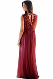 Lace Chiffon Prom Dresses A Line Round Neck Long PAHD2MLB