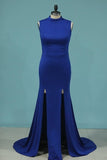 2024 Mermaid High Neck Spandex With Slit Evening Dresses PAKM18HT