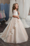 2024 Tulle Bateau Flower Girl Dresses Short Sleeves With P9ERL4DC