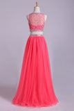 2024 Two-Piece Bateau Beaded Bodice Princess Prom Dress Pick Up Tulle Skirt PM2YXREA