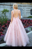 Elegant Ball Gown Prom Dresses With Appliques V Neck P5FTLZFQ