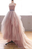 Vintage A Line Spaghetti Straps Blush Prom Dresses Puffy Ruffles PJKPRXC4