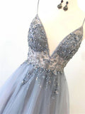 Gorgeous A Line Spaghetti Straps V Neck Beads Prom Dresses with STI15648