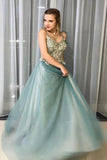 A-Line Spagahetti Straps Sweetheart Beades Long Prom Dresses, Evening STI15619