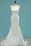 2024 New Bateau Wedding Dresses Mermaid Satin PPQ95LC3