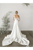 Elegant A-Line V Neck Spaghetti Straps Wedding Dresses With P9TNSC97