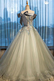 Ball Gown Strapless Appliques Beads Tulle Quinceanera Dresses with Lace up, Prom Dresses STI15564