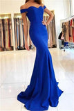 Off The Shoulder Long Royal Blue Sheath Party Prom Dresses PCYL1QPZ