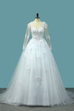 2024 A Line V Neck Long Sleeves Wedding Dresses Tulle PA96Z51S