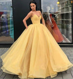 Sweetheart Strapless Yellow Long Modest Prom Gown, Ball Gown Quinceanera Dresses STI15441