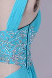 2024 Straps A Line Prom Dresses Chiffon With Applique & Ruffles P2GQHSPH