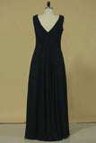 2024 Chiffon V Neck A Line Prom Dresses Floor PG276PDC