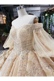 Ball Gown Wedding Dresses Sweetheart 3/4 Sleeves Top Quality Appliques PLL228J1